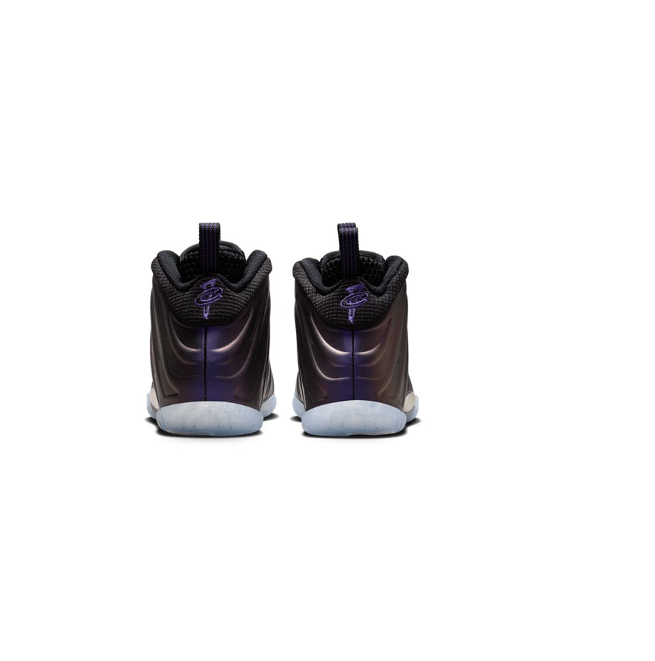 Kids' Nike sneakers with black and varsity-purple uppers, light-blue outsole