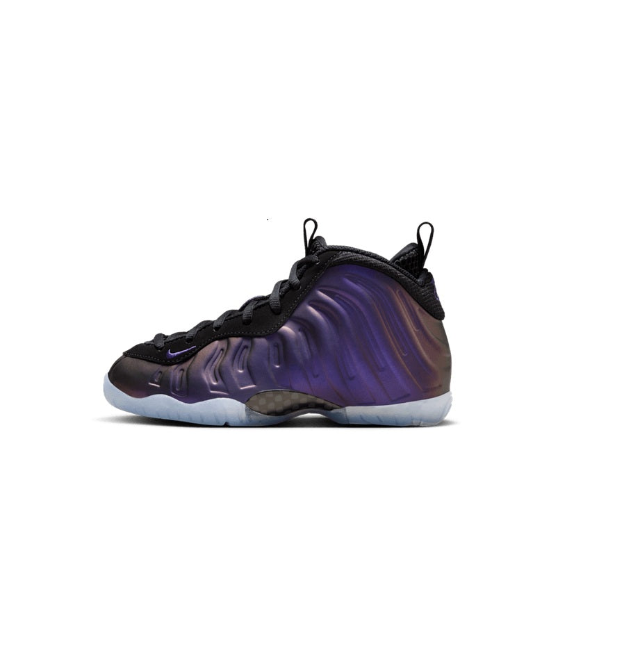 Nike kids high-top sneakers, black laces, purple molded upper, light-blue sole