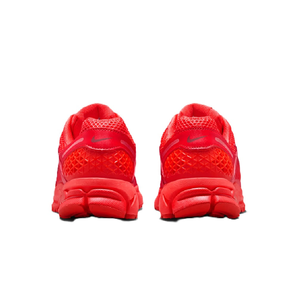 Red Nike Zoom Vomero 5 LT women's running shoes, heel view with padded collar