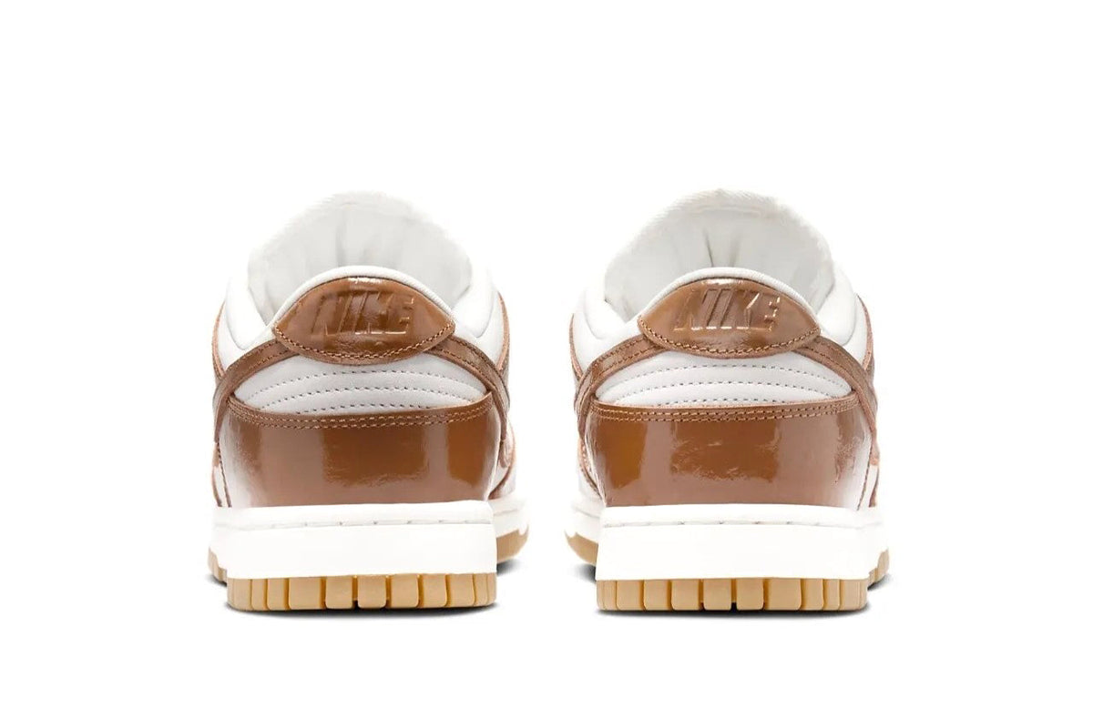 Women's Nike Dunk Low LX sneakers, heel view with white sock liner and gum sole