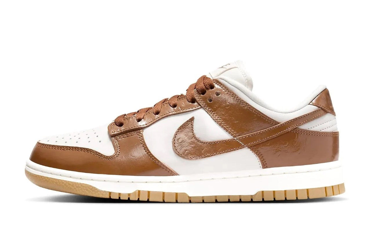 Women's Nike Dunk Low LX sneakers, white and brown leather with logo swoosh