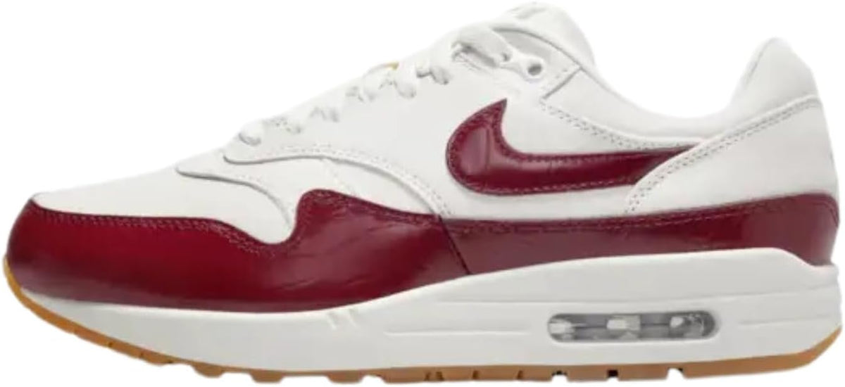 Nike Air Max 1 LX sneakers, sail white with team red leather panels and lace-up front
