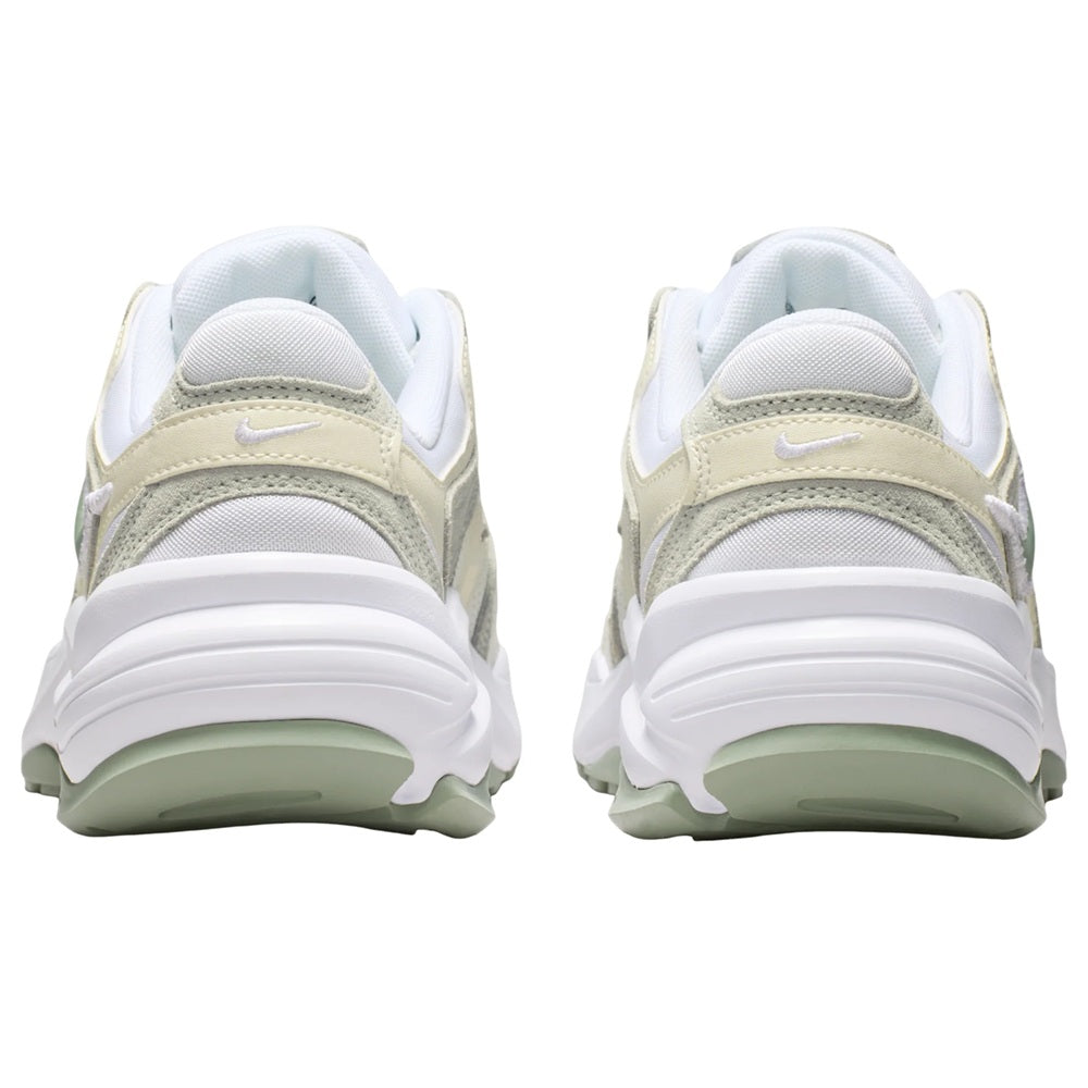 Nike AL8 women's running shoes, back view with padded collar and sage-green heel