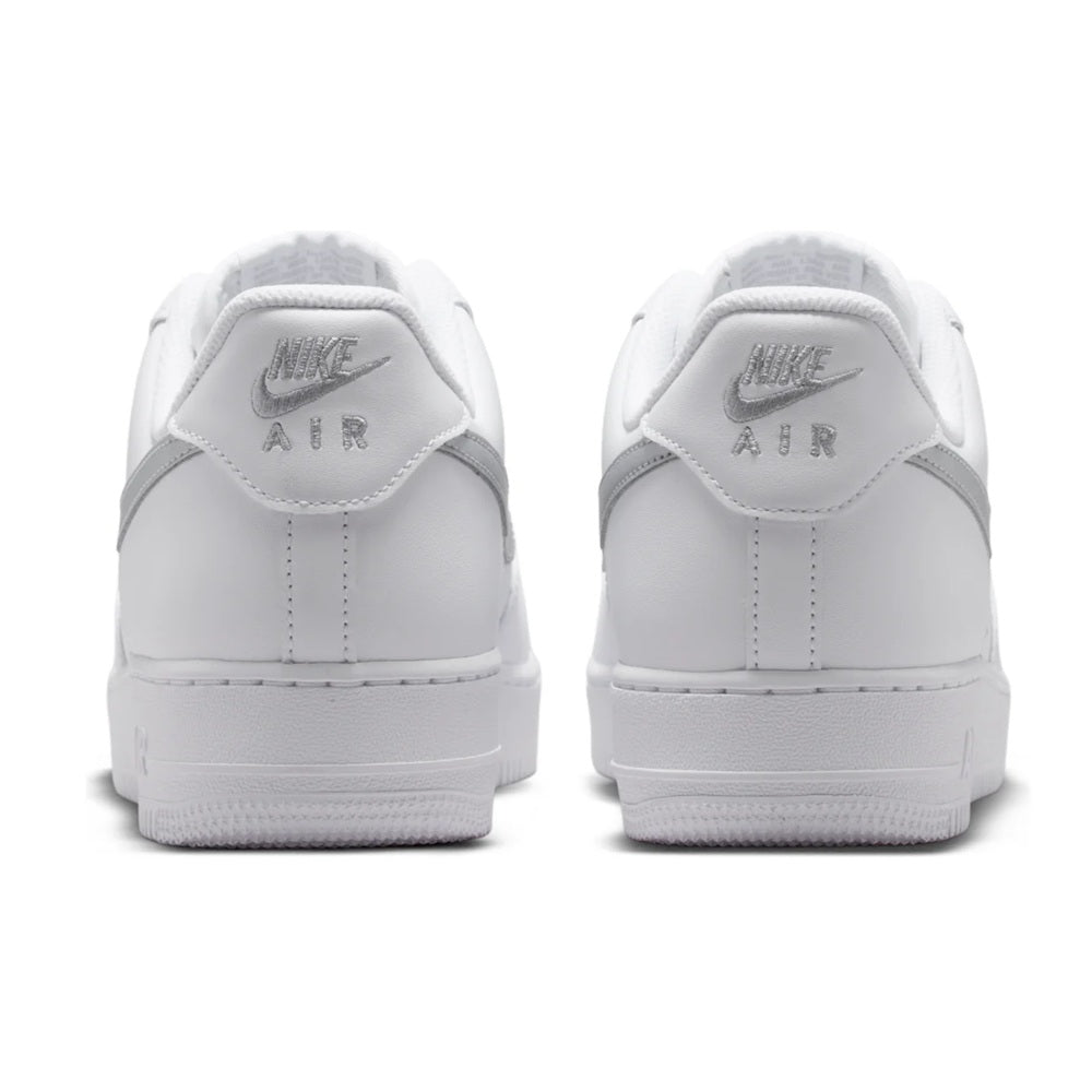 White Nike Air Force 1 '07 sneakers, rear view with Nike Air heel logo