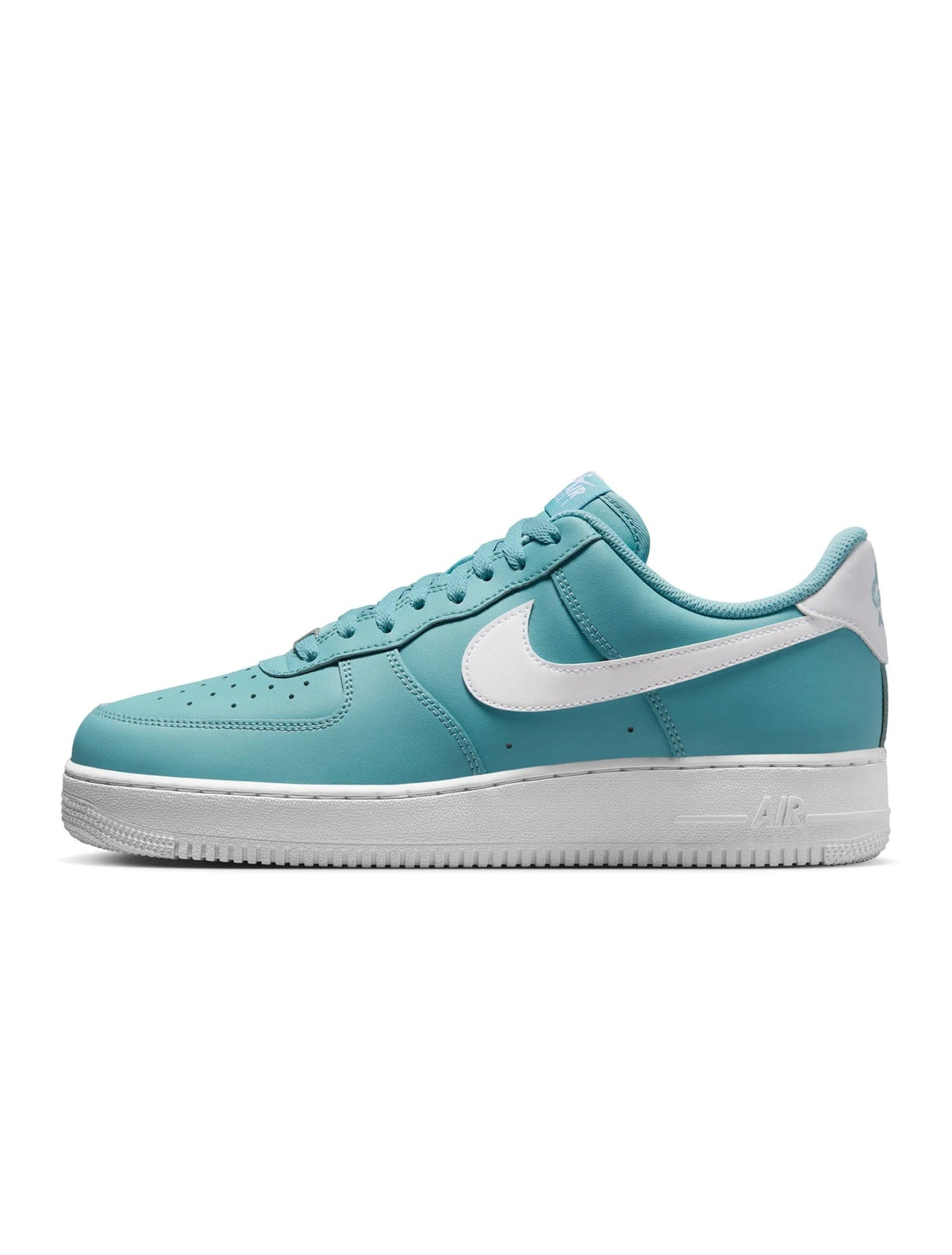 Turquoise low-top lace-up sneakers with white Nike swoosh and Air sole