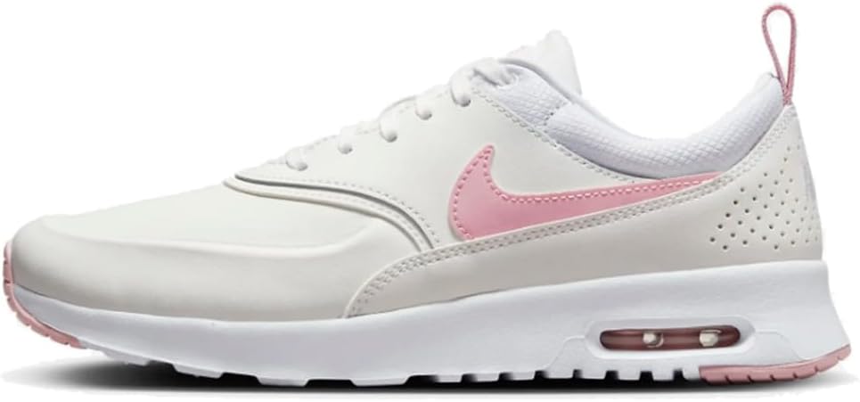 White Nike Air Max Thea PRM sneakers with pink swoosh and visible Air unit