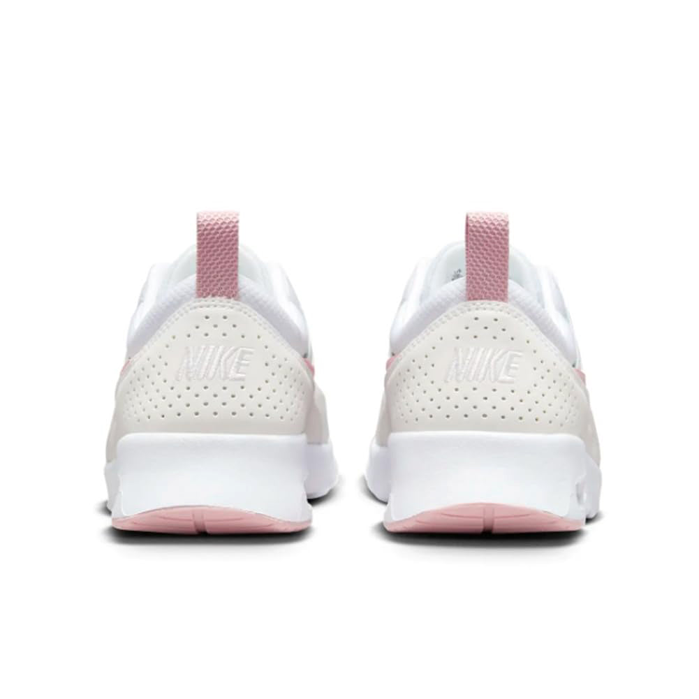 White Nike Air Max Thea PRM heel sneakers with pink heel tabs and NIKE logo