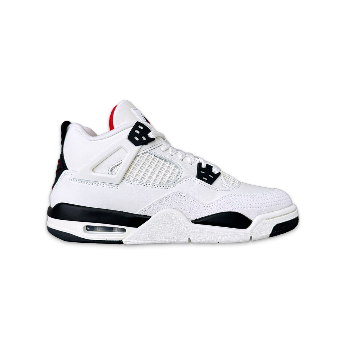 Air Jordan 4 Retro GS sneaker, white leather with black panels and red heel tab