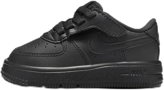 Toddler Nike Force 1 Low EasyOn black low-top sneakers with laces and swoosh