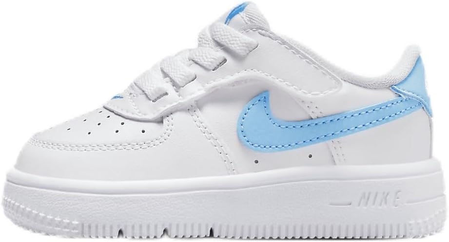 Toddler Nike Air Force 1 Low sneakers, white with light blue swoosh and laces