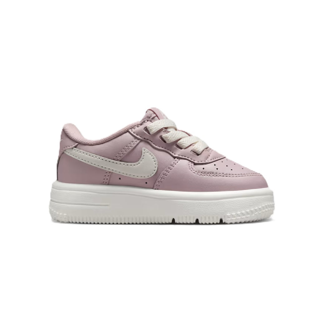 Toddler's Nike Force 1 Low EasyOn sneaker, lace-up style with rose upper and white sole