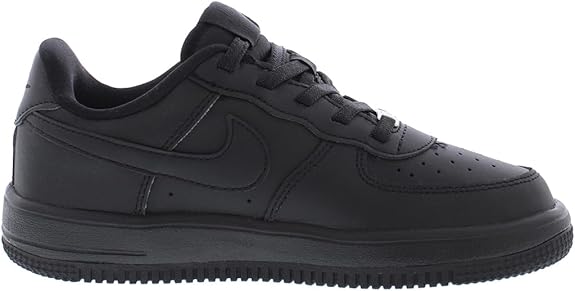 Kids' Nike Air Force 1 Low EasyOn black sneakers, side view with swoosh