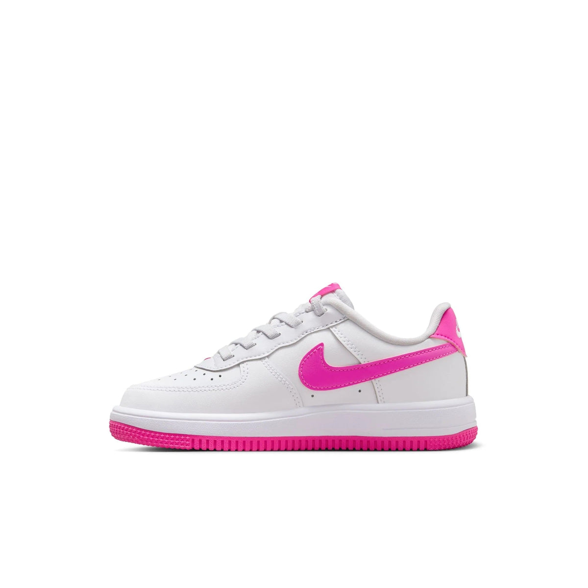 Kids' Nike Force 1 Low sneakers, white with Laser Fuchsia swoosh