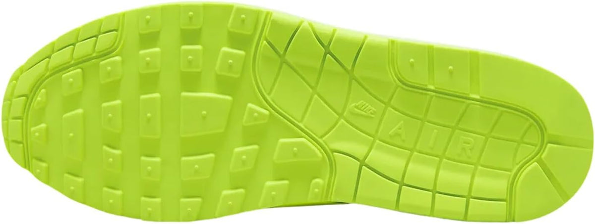 Lime green rubber outsole with traction tread for Air Max 1 PRM sneakers