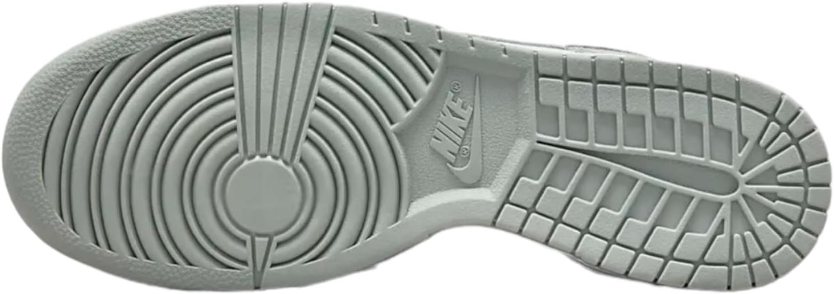 Nike Dunk Low outsole with grippy tread, concentric pattern and square grid lugs