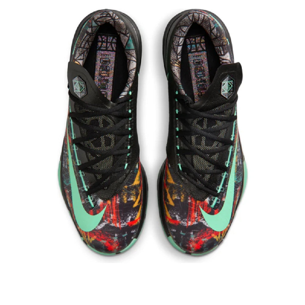 Men's Nike KD VI low-top sneakers, lace-up design with patterned tongue and green trim