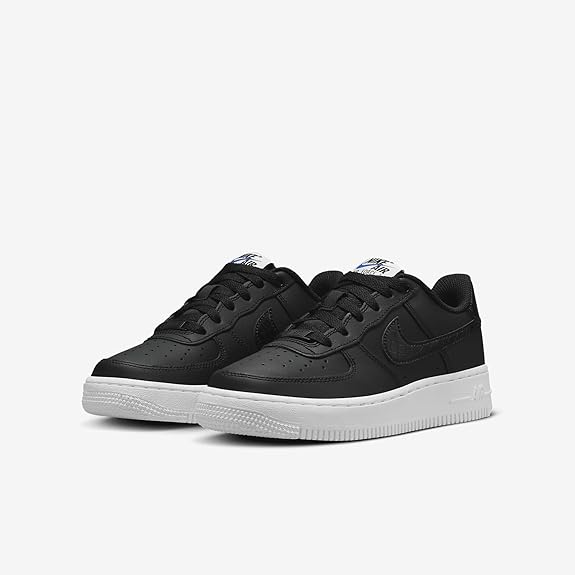 Big Kid's Nike Air Force 1 LV8 sneakers, black pair with padded collar and white rubber sole