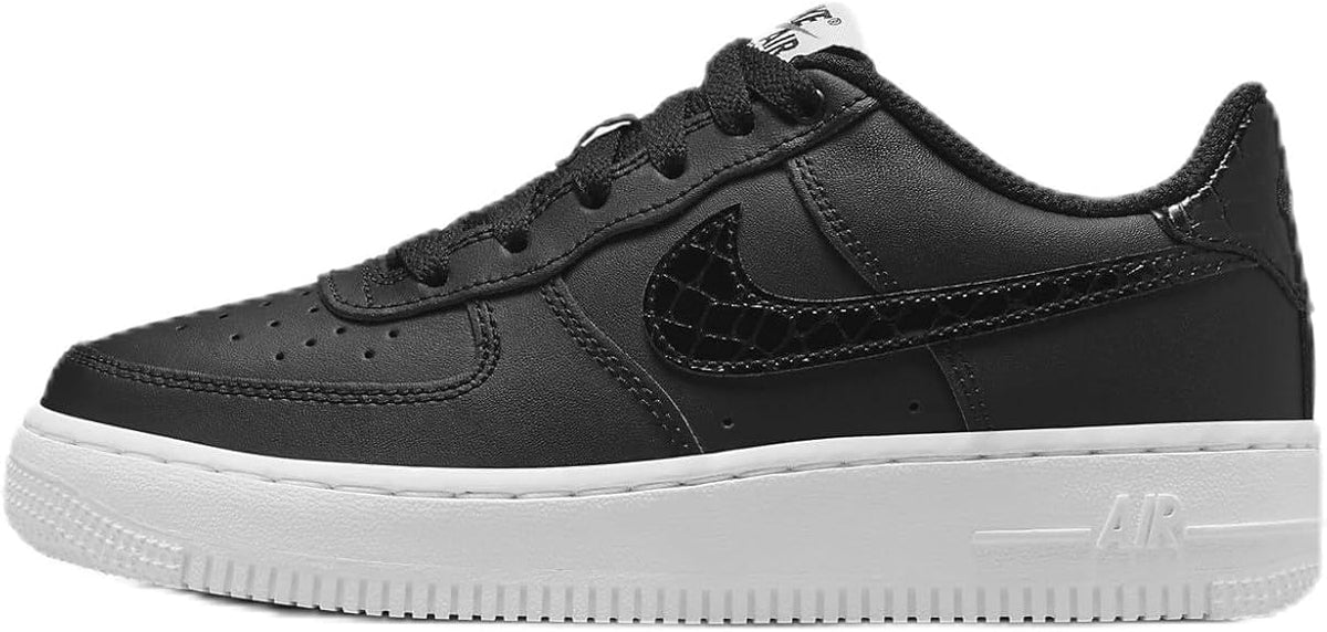 Big Kid's Nike Air Force 1 LV8 sneakers, black leather with white midsole and swoosh