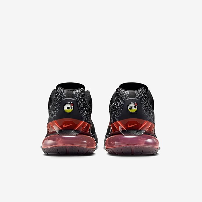 Black knit sock-style sneakers with red translucent heel Air logo and Swoosh
