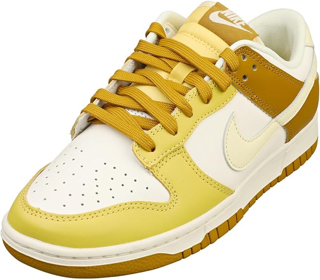 Men's Nike Dunk Low sneakers, front lace-up: yellow and cream with Nike swoosh
