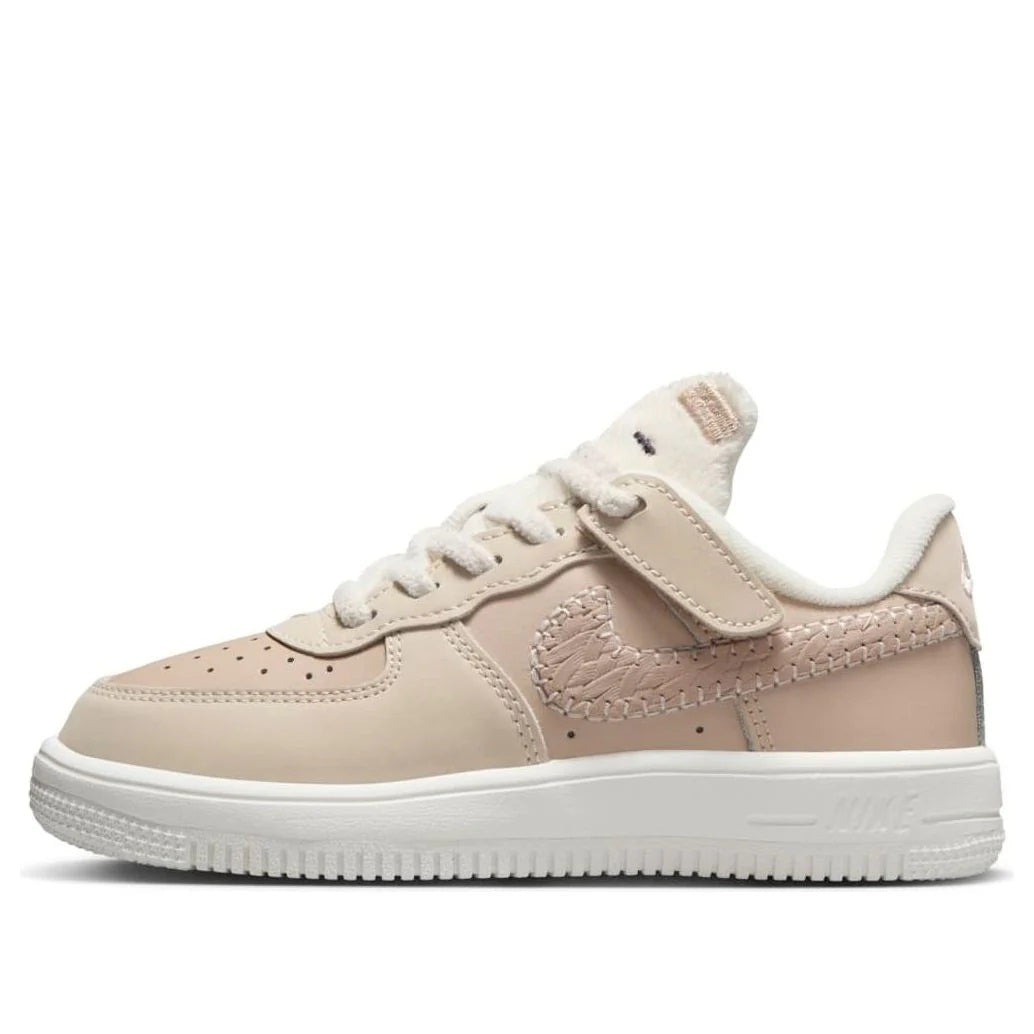 Kids low-top lace-up sneakers, light beige with textured toe and stitched overlays