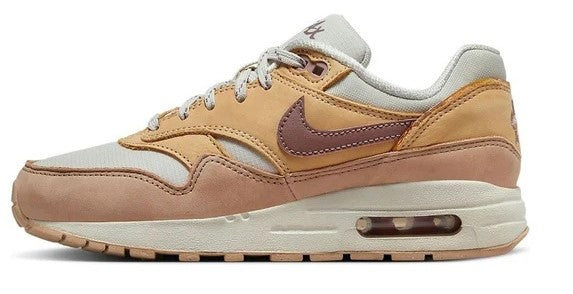 Kids' Nike Air Max 1 SE sneakers, light bone and tan with mauve swoosh