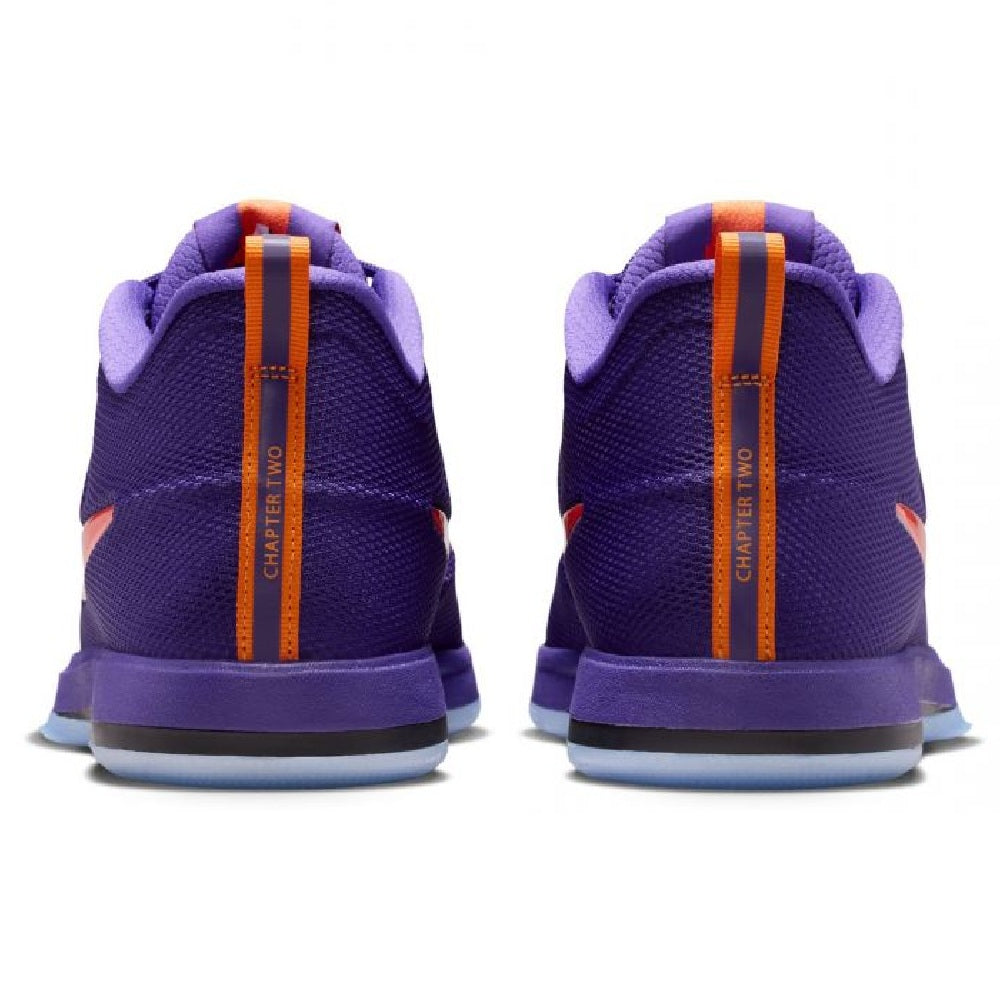 Men's Nike Book 2 shoes, court purple heels with orange vertical strap and purple collar
