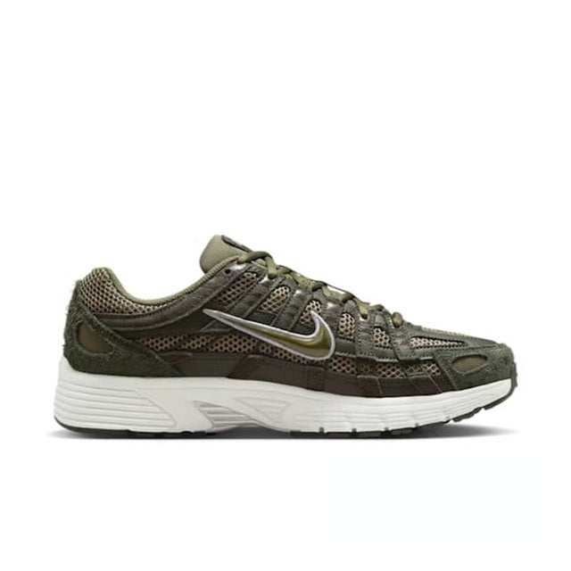Nike P-6000 SE men's running shoes, dark olive mesh upper with white sole