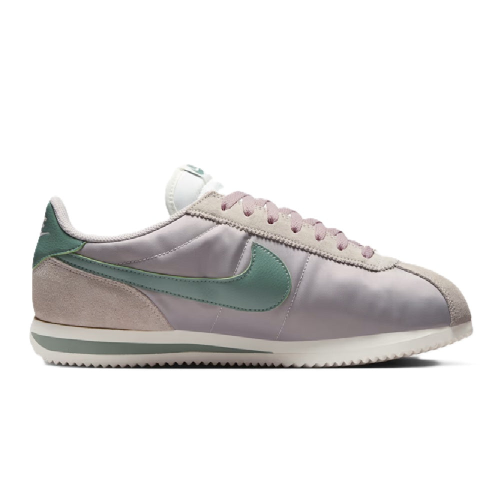 Men's Nike Cortez TXT sneakers, side view with green Swoosh and grey panel