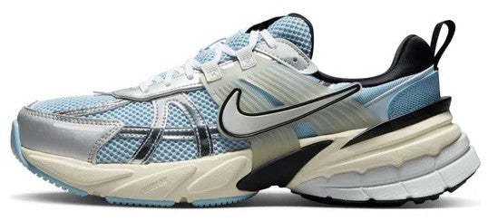 Women's Nike V2K Run sneakers, light blue mesh and silver with black heel tab