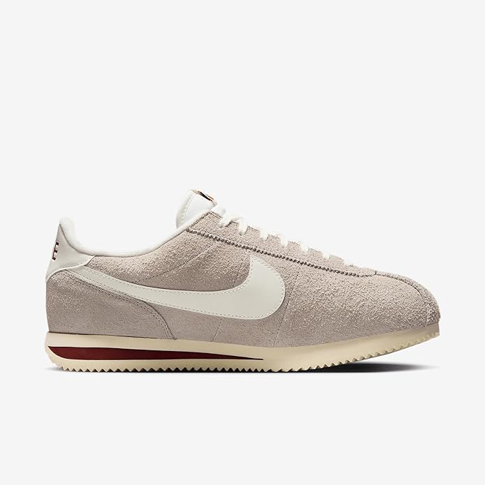 Men's Nike Cortez SE low-top sneakers, grey suede with white side stripe and cream sole