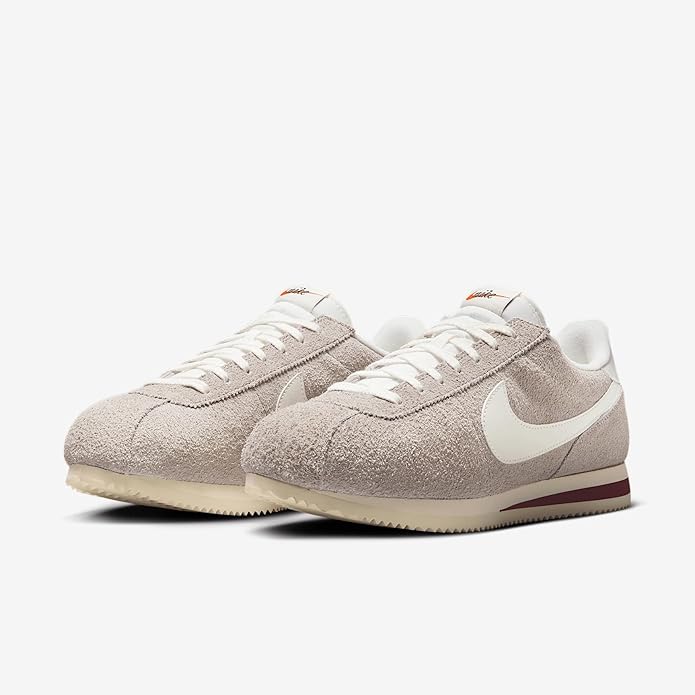 Men's Nike Cortez SE sneakers, pair view with grey suede uppers and white laces