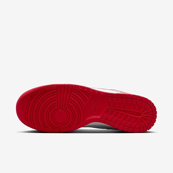 Nike Dunk Low outsole with red rubber tread and white midsole edge