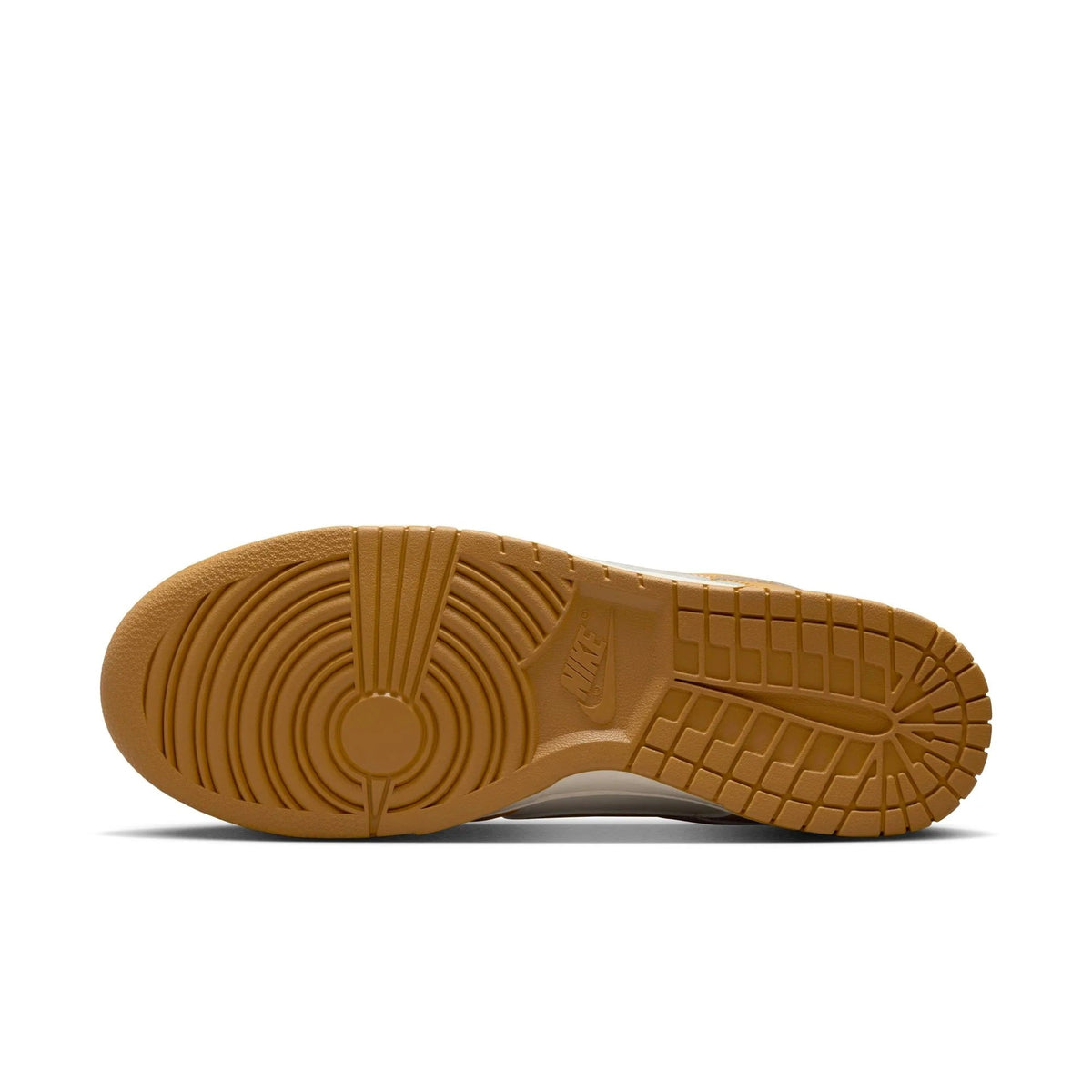 Nike Dunk Low retro sneakers outsole view with gum tread and curved heel support