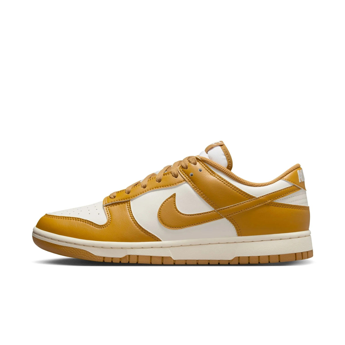 Nike Dunk Low retro sneakers in wheat and pale ivory leather, white midsole, gum outsole