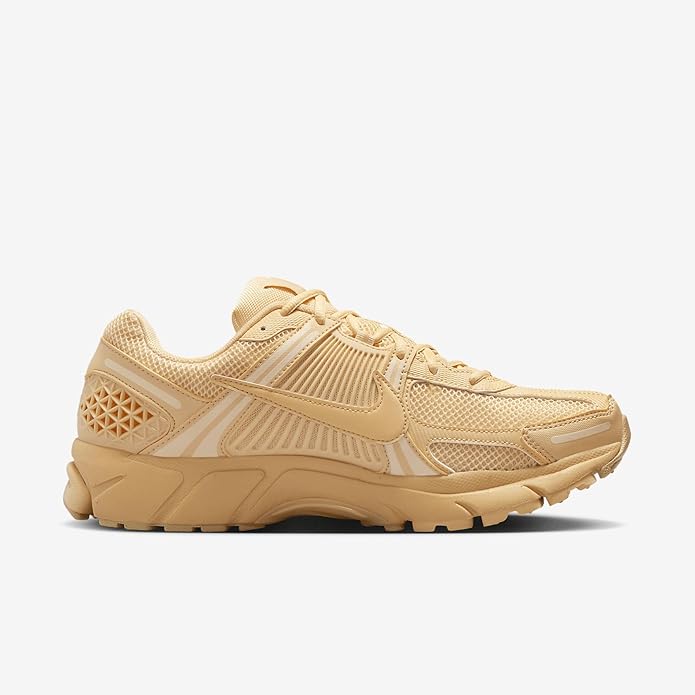 Men's Nike Zoom Vomero 5 sneaker, light gold mesh upper with chunky rubber sole