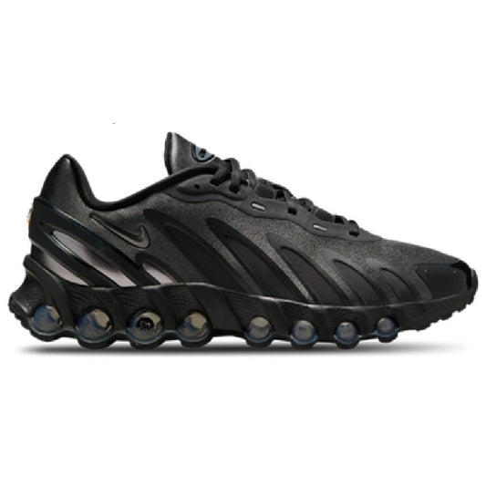 Nike Air Max DN8 running shoe in dark black and dark gray, with air-cushioned sole