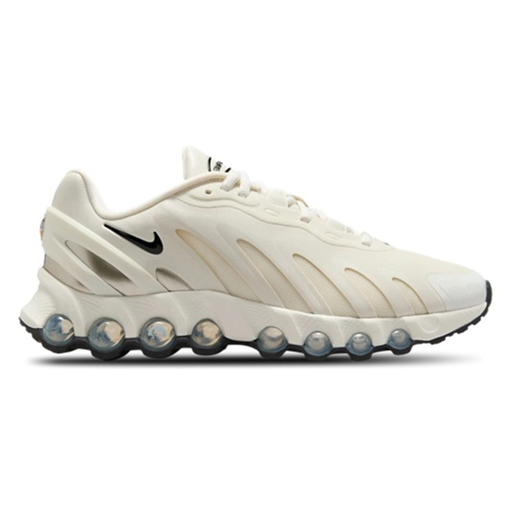 Nike Air Max DN8 sneakers, sail upper with black swoosh and blue-gray pods