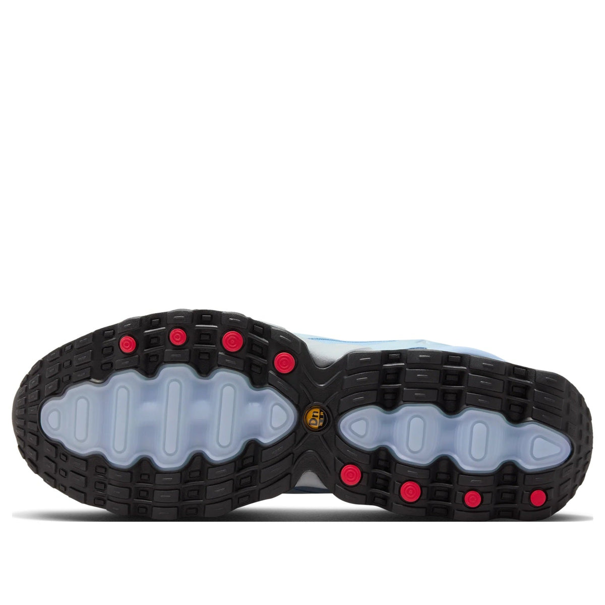 Nike Air Max DN8 outsole with dark tread and red traction nubs
