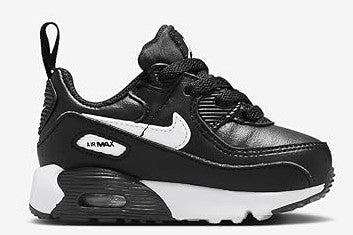 Toddler Nike Air Max 90 Easyon black sneakers, side profile with white swoosh