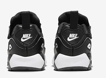 Toddler Nike Air Max 90 Easyon black sneakers, back view with Nike branding