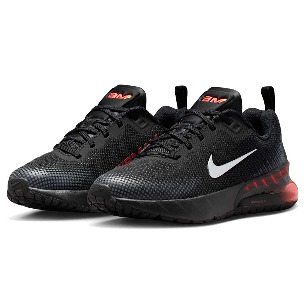 Big kid's Nike Air Max Phoenix sneakers, black knit with silver swoosh and red accents