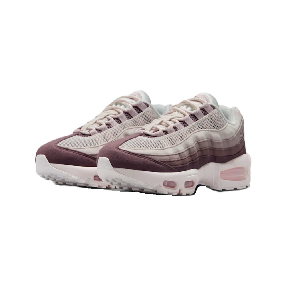 Big kid Air Max 95 sneakers, lace-up gray mesh with dark maroon toe and pink air sole