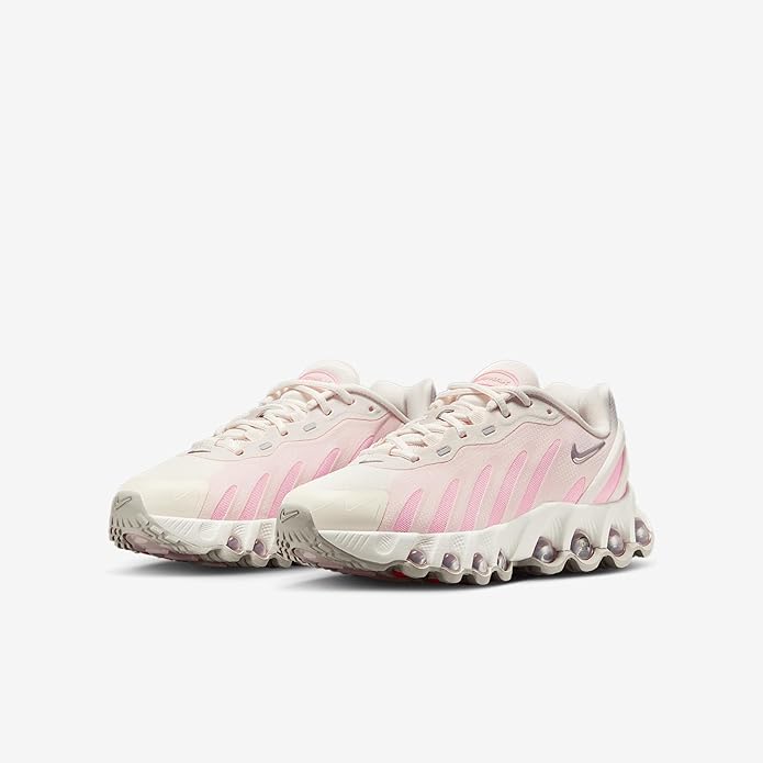 Kids' Air Max DN8 sneaker, front 3/4 view, light pink/white with pink stripes