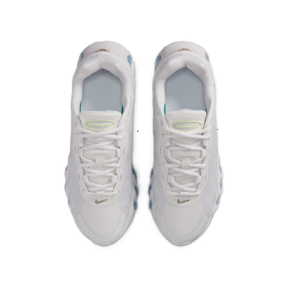 Kids' running sneakers, top view: light gray uppers with Nike swoosh and laces