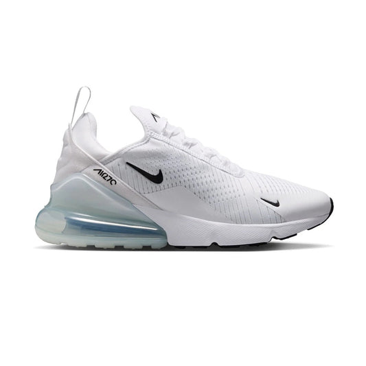 Women's Nike Air Max 270 sneakers, white mesh with black swoosh and visible air unit