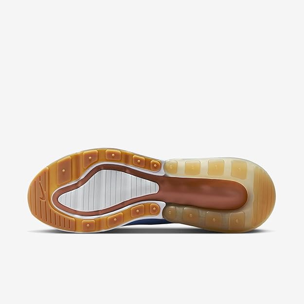 Nike Air Max 270 outsole, brown rubber traction with tread grooves and clear cushioning