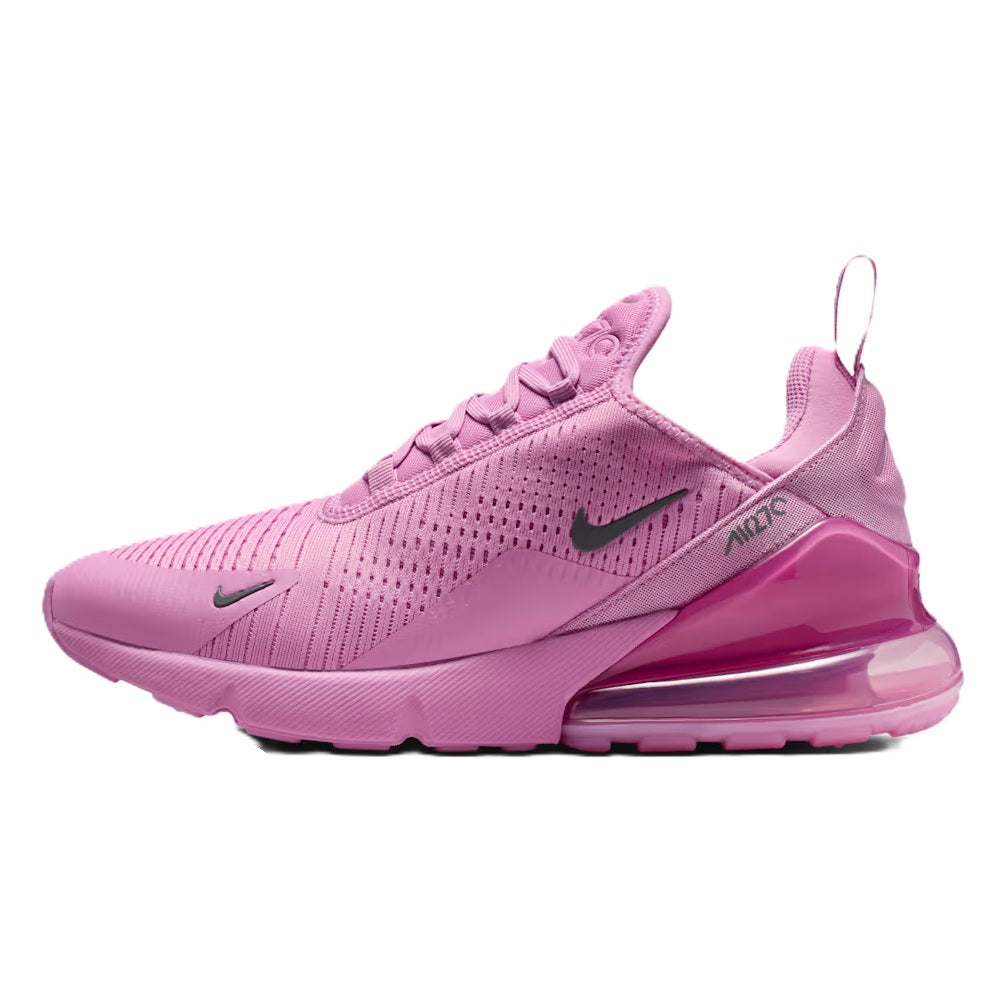 Women's Nike Air Max 270 LT sneaker in magenta, side view with Air sole