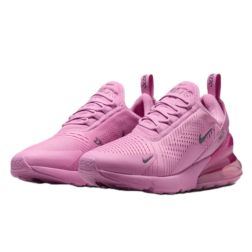 Women's Nike Air Max 270 LT sneaker in magenta, front three-quarter view with laces