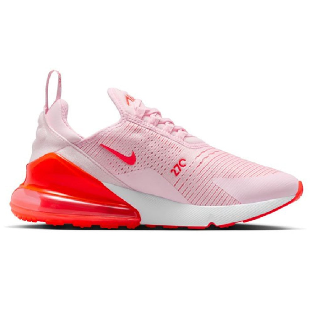 Pink Nike Air Max 270 women's sneaker, red Air midsole and knit upper